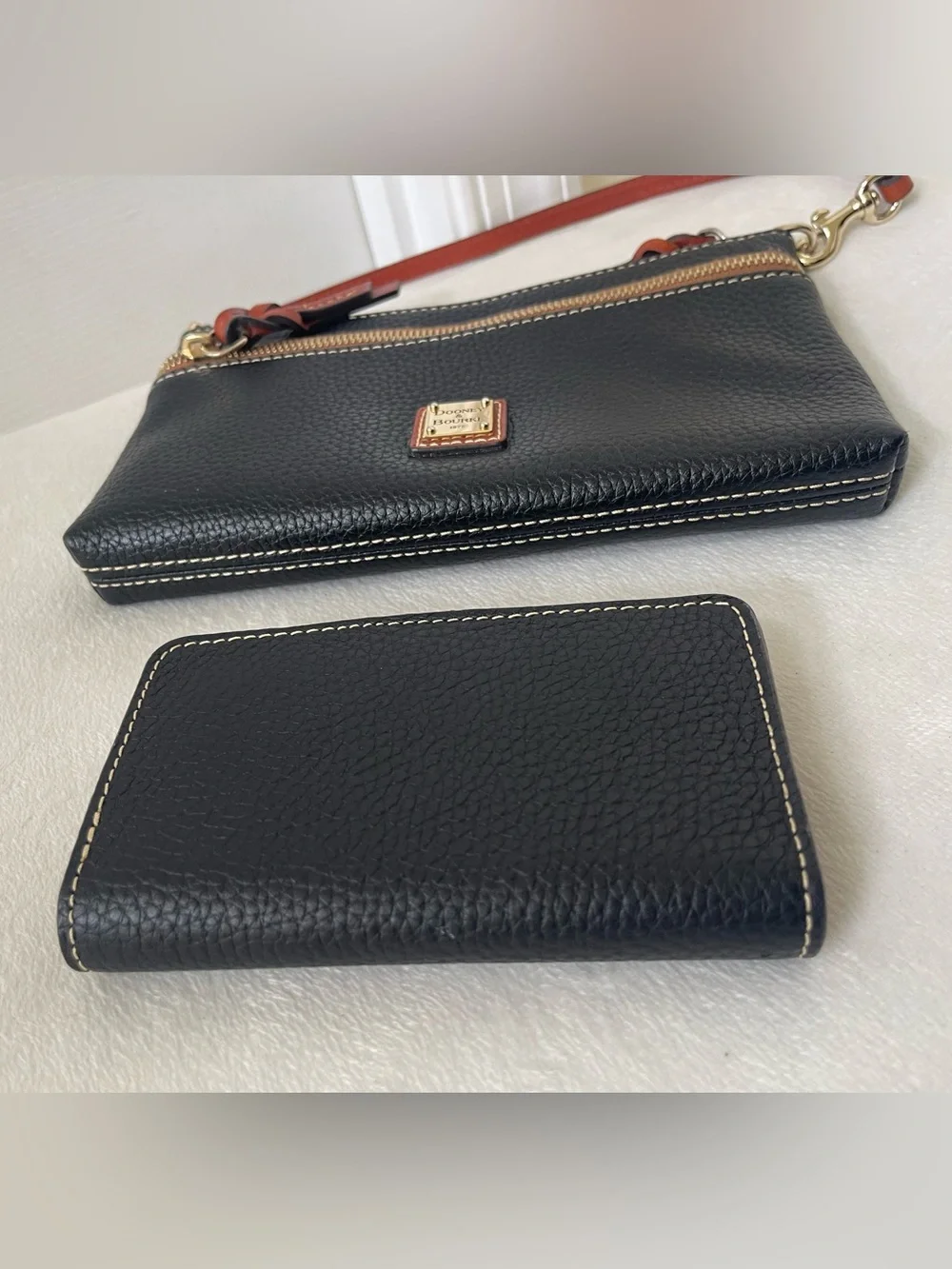 Dooney & Bourke Black Pebble Leather Wristlet Shoulder Bag with Wallet